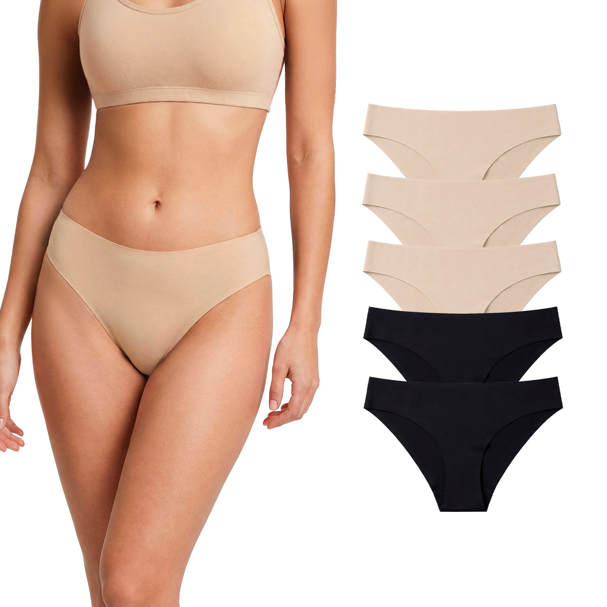 Bikini microfibra BODYcontrol pack 5, nude y negro