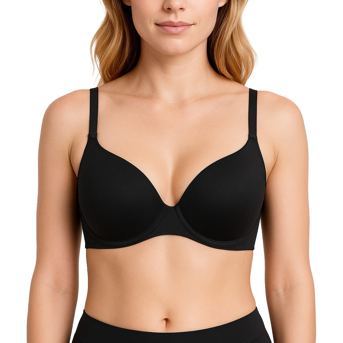 Bra con realce y cobertura en sisa y espalda, negro, vista 2
