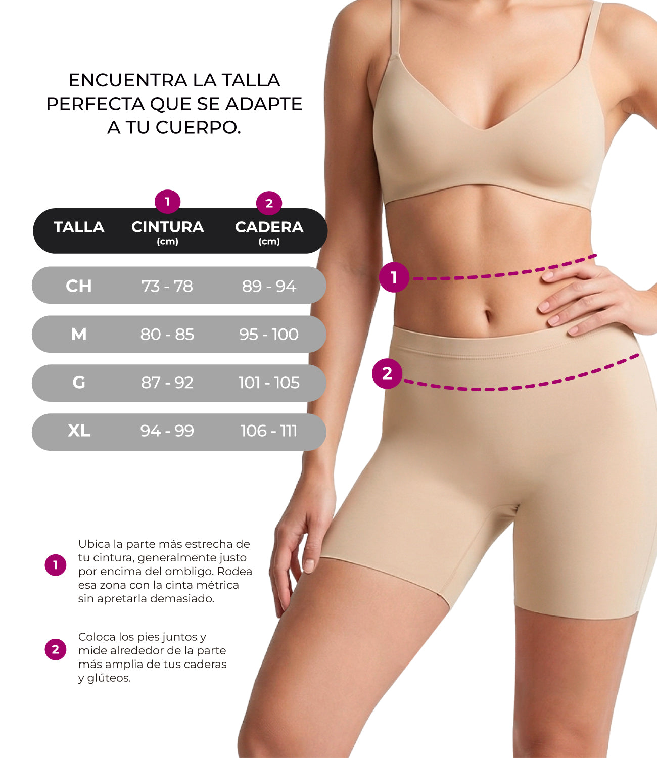 Tabla de tallas biker de control 5 pulgadas BODYcontrol
