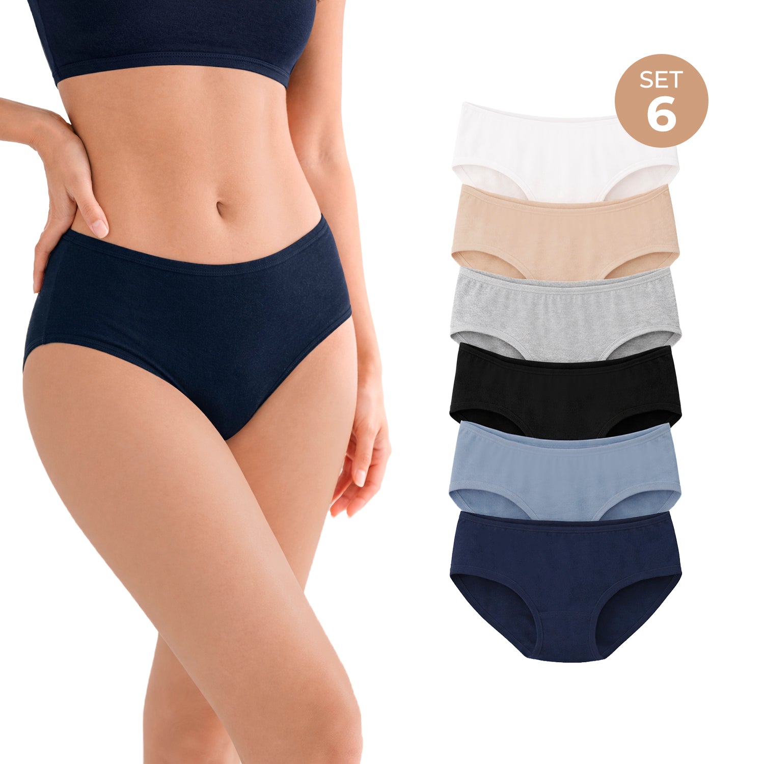 Set Hipster Mujer BODYcontrol Algodón 2912 - Multicolor Blanco Marino Azul