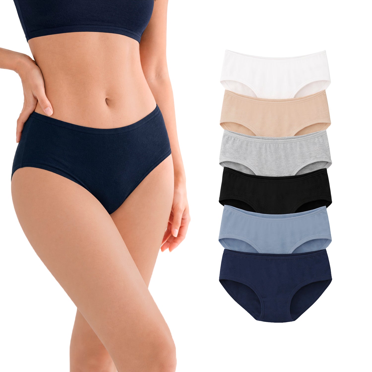 Set Hipster Mujer BODYcontrol Algodón 2912 - Multicolor Blanco Marino Azul