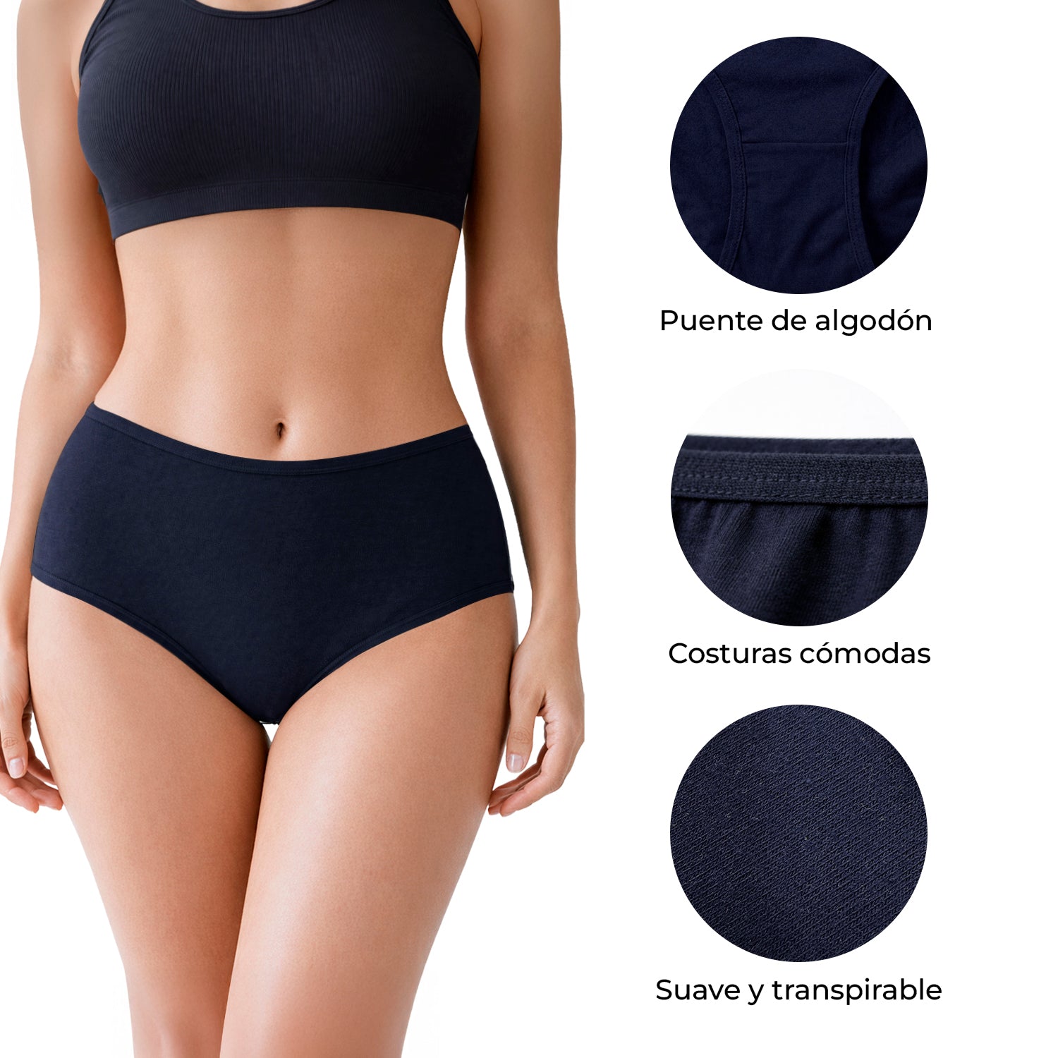 Set Hipster Mujer BODYcontrol Algodón 2912 - Multicolor Blanco Marino Azul