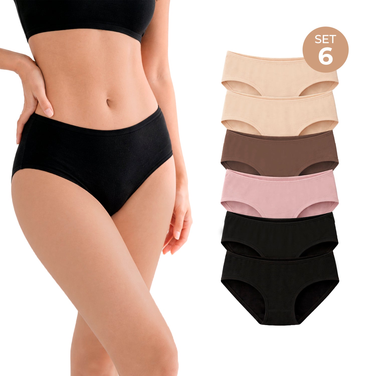 Set Hipster Mujer BODYcontrol Algodón 2912 - Multicolor Negro Avellana Rosa