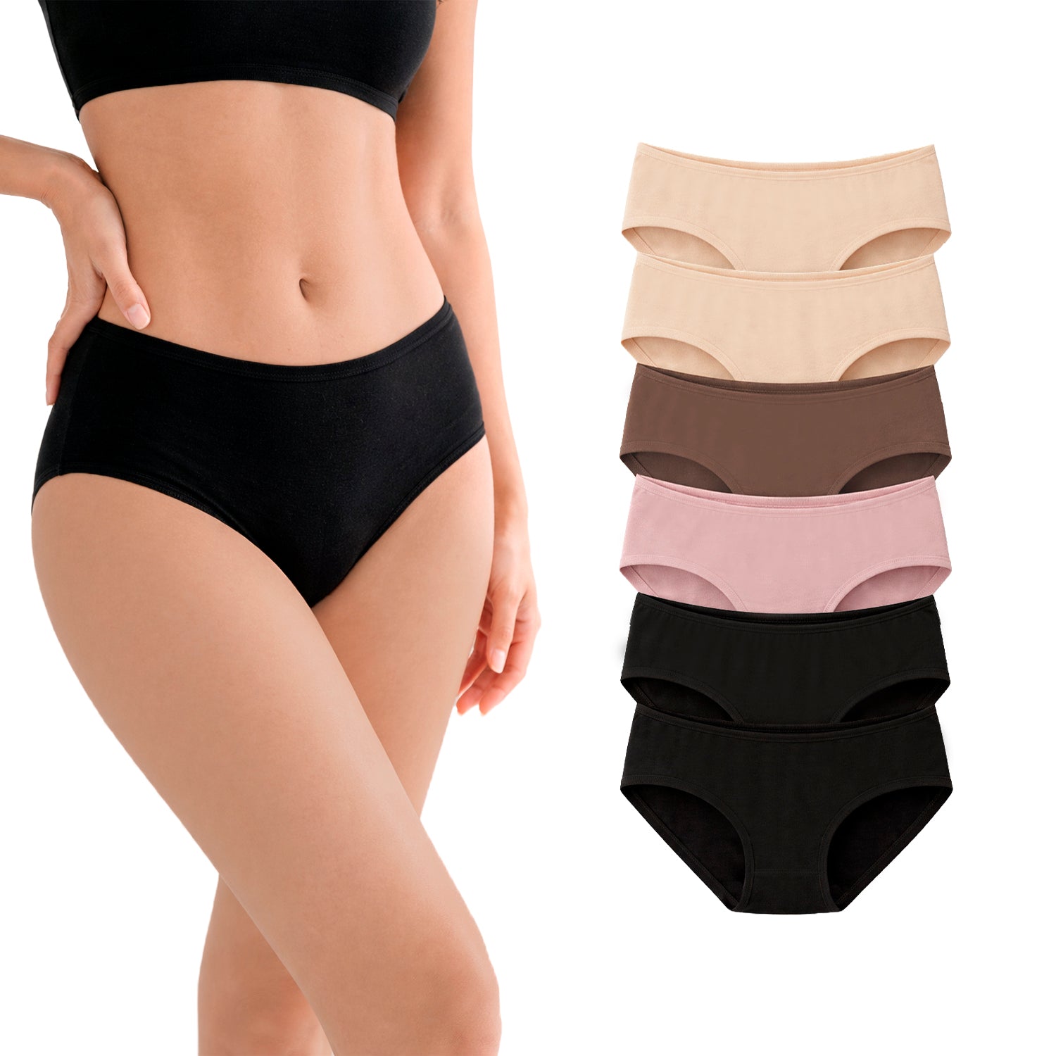 Set Hipster Mujer BODYcontrol Algodón 2912 - Multicolor Negro Avellana Rosa