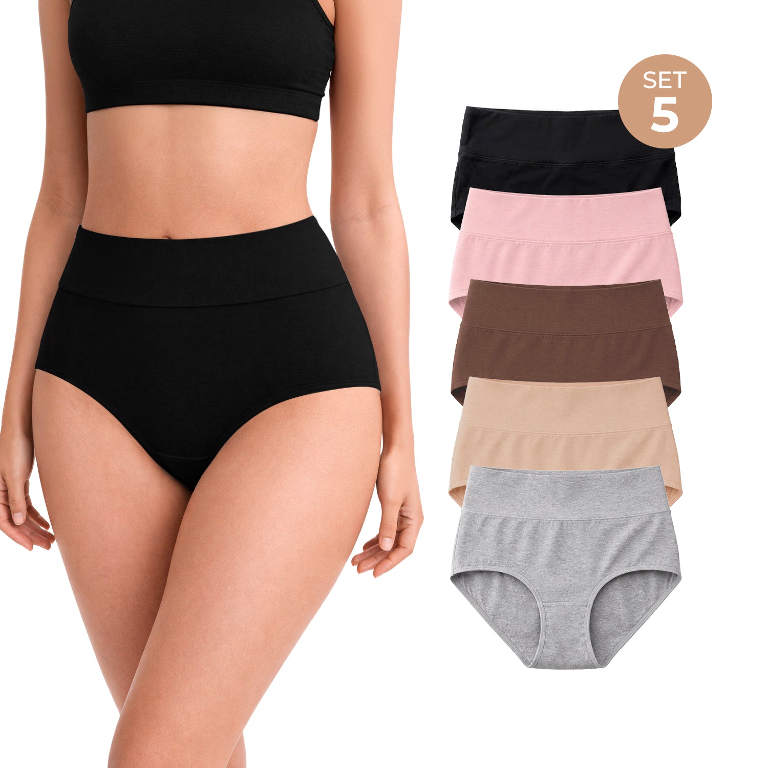 Set Hipster Cintura Alta BODYcontrol 2913 - Nude Gris Rosa Avellana Negro
