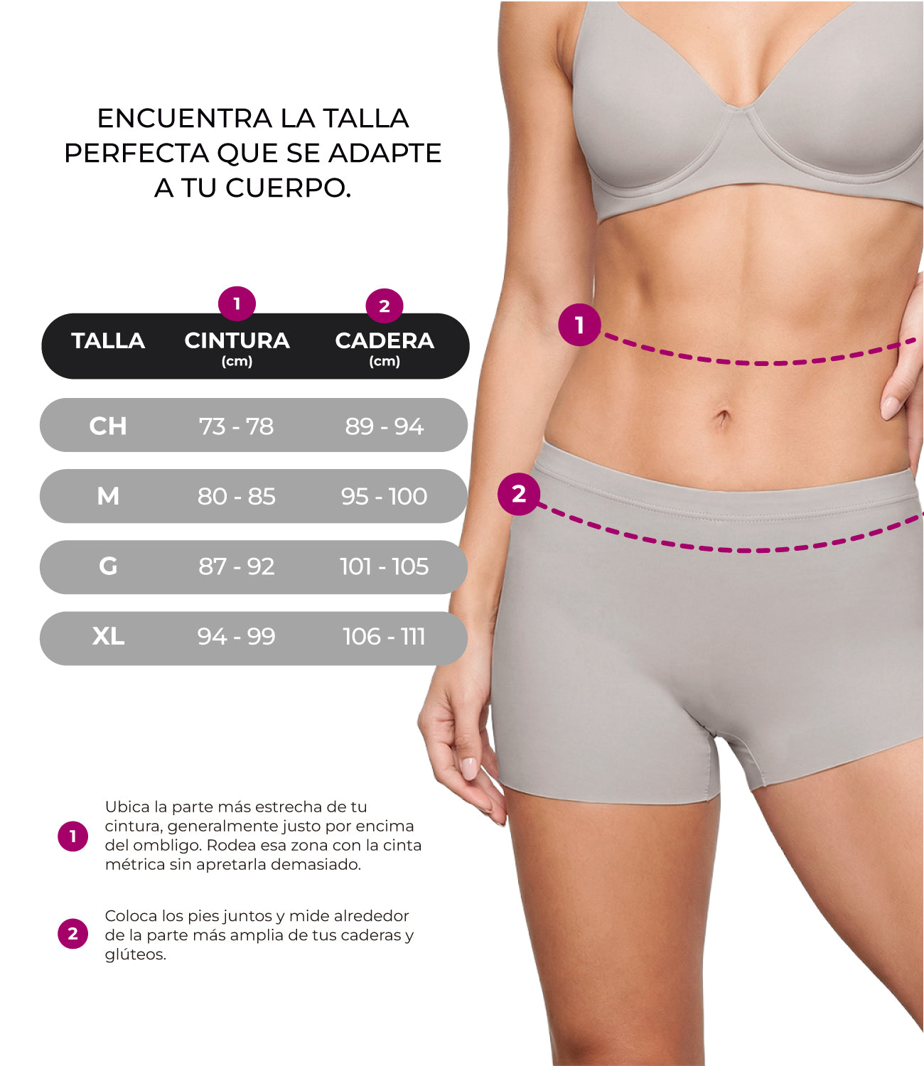 Tabla de tallas boyshort microfibra BODYcontrol