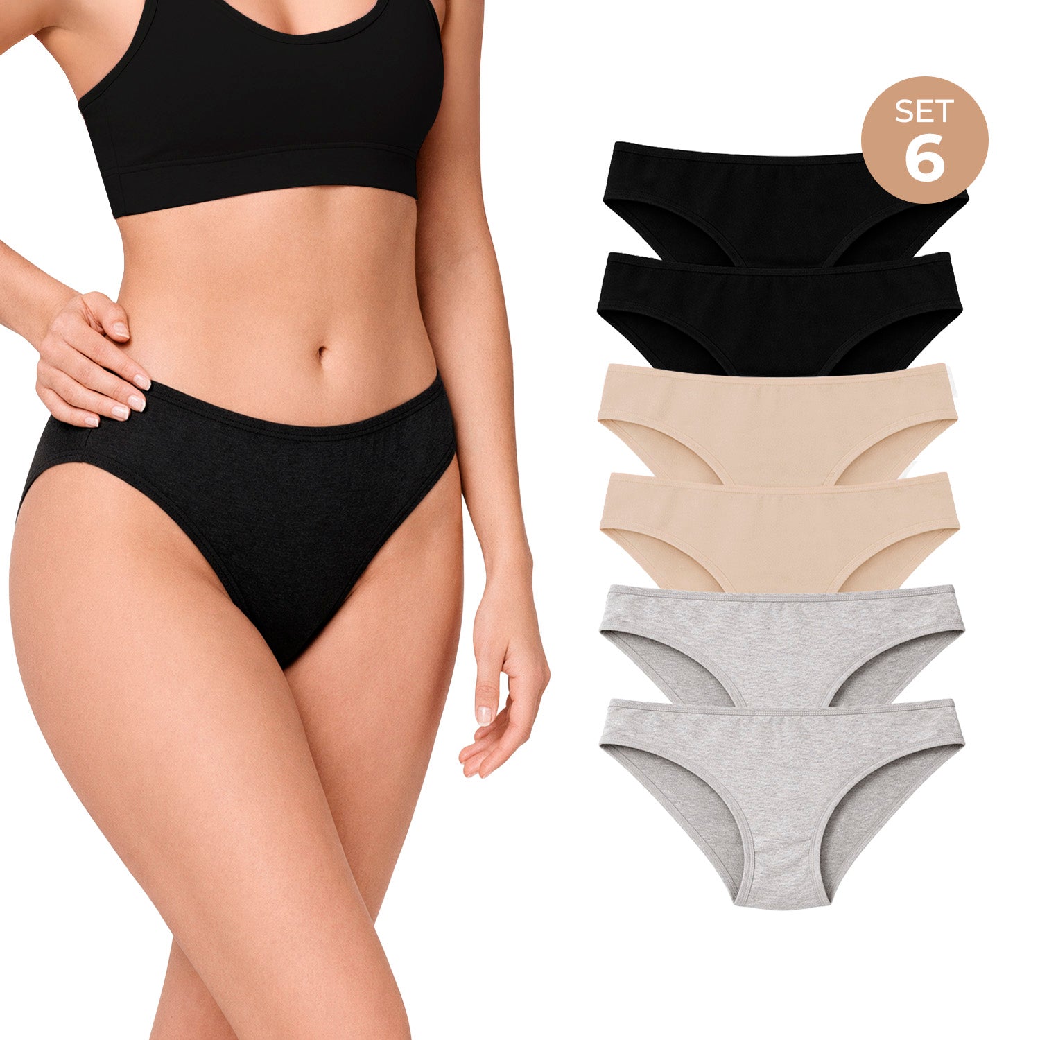 Bikini algodón mujer BODYcontrol pack 6, multicolor 1