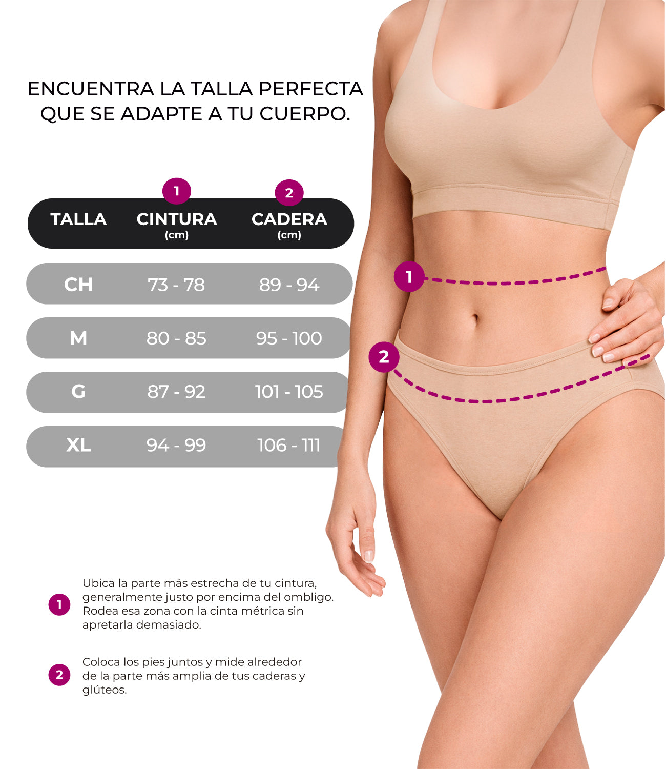 Tabla de tallas bikini algodón BODYcontrol