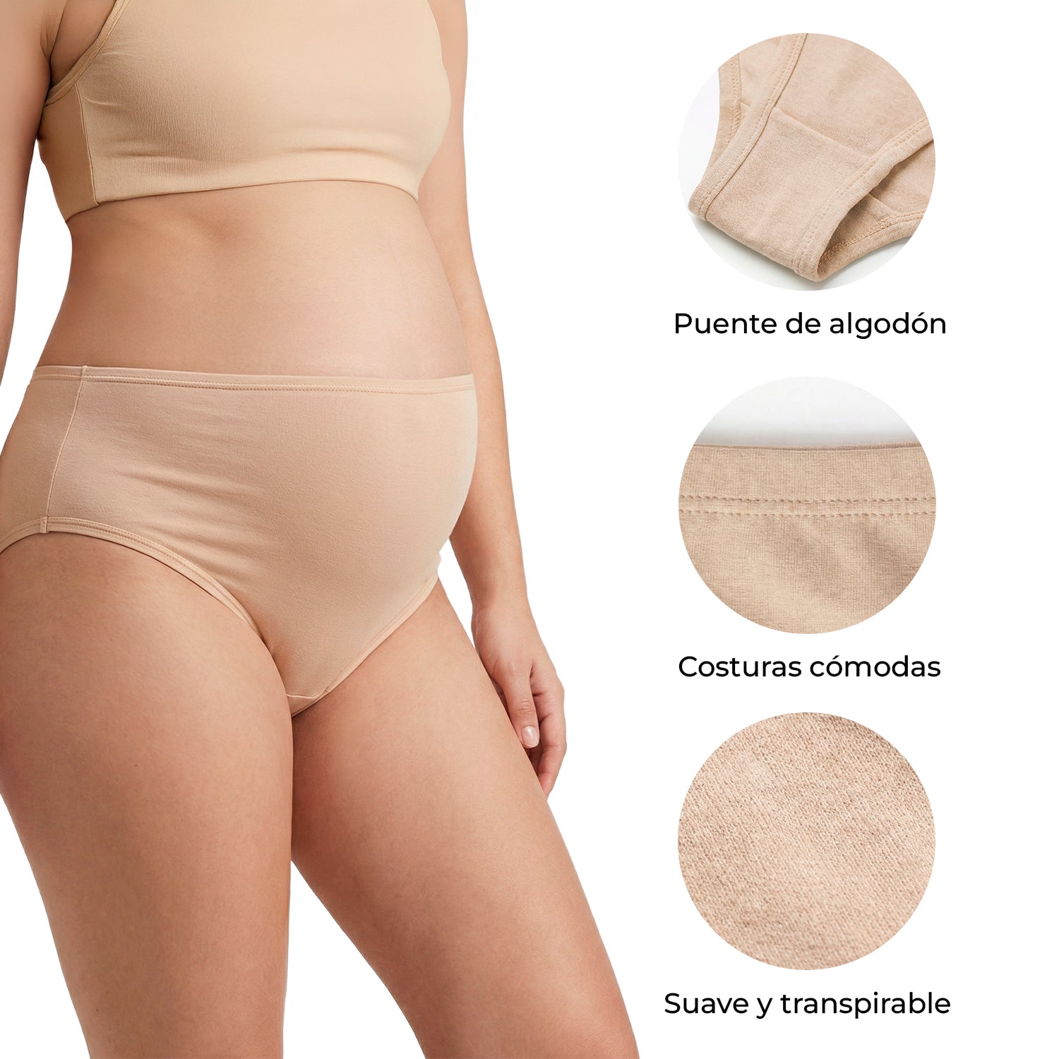 Panty alta de maternidad 9months algodón pack 3, set nude café y rosa, vista 5