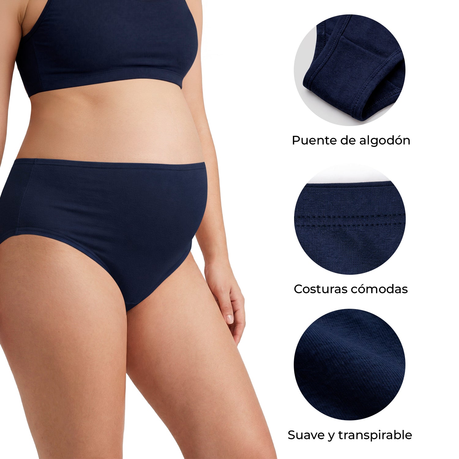 Panty alta de maternidad 9months algodón pack 3, set azul marino y gris, vista 5