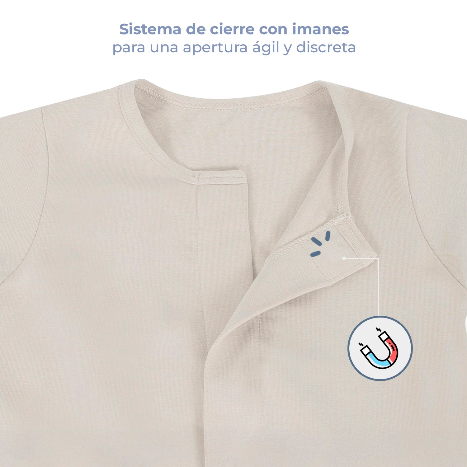 Mameluco de bebé manga larga sin pies con cierre magnético, color marfil, vista 4