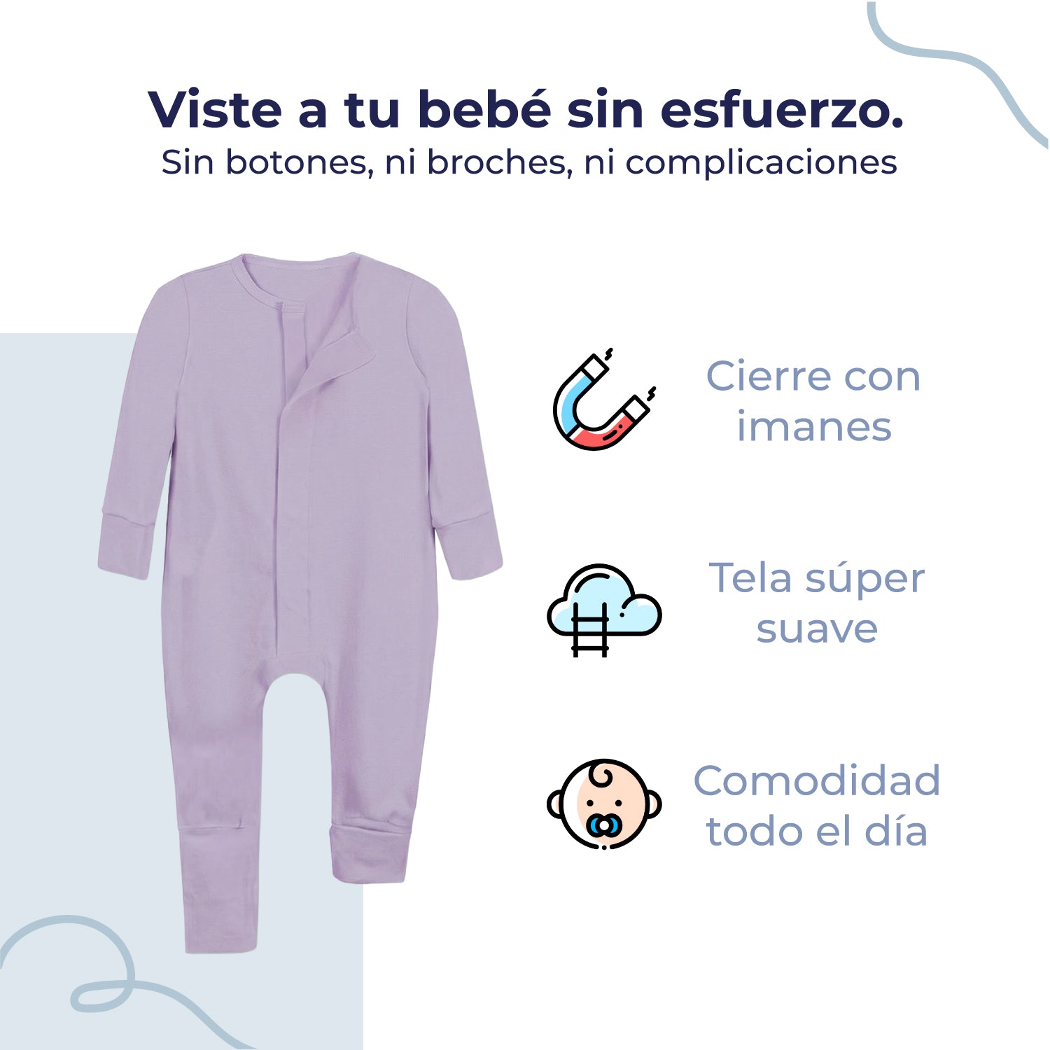 Mameluco de bebé manga larga sin pies con cierre magnético, color orchid petal, vista 3