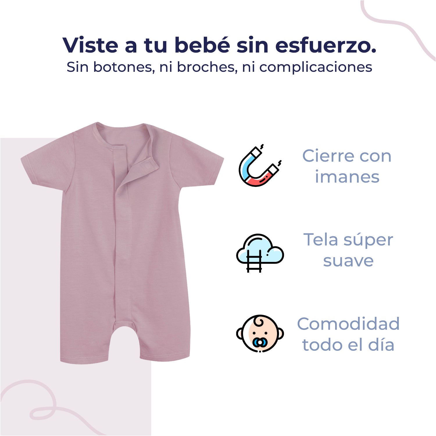 Pañalero de bebé manga corta con cierre magnético, color rosa, vista 3
