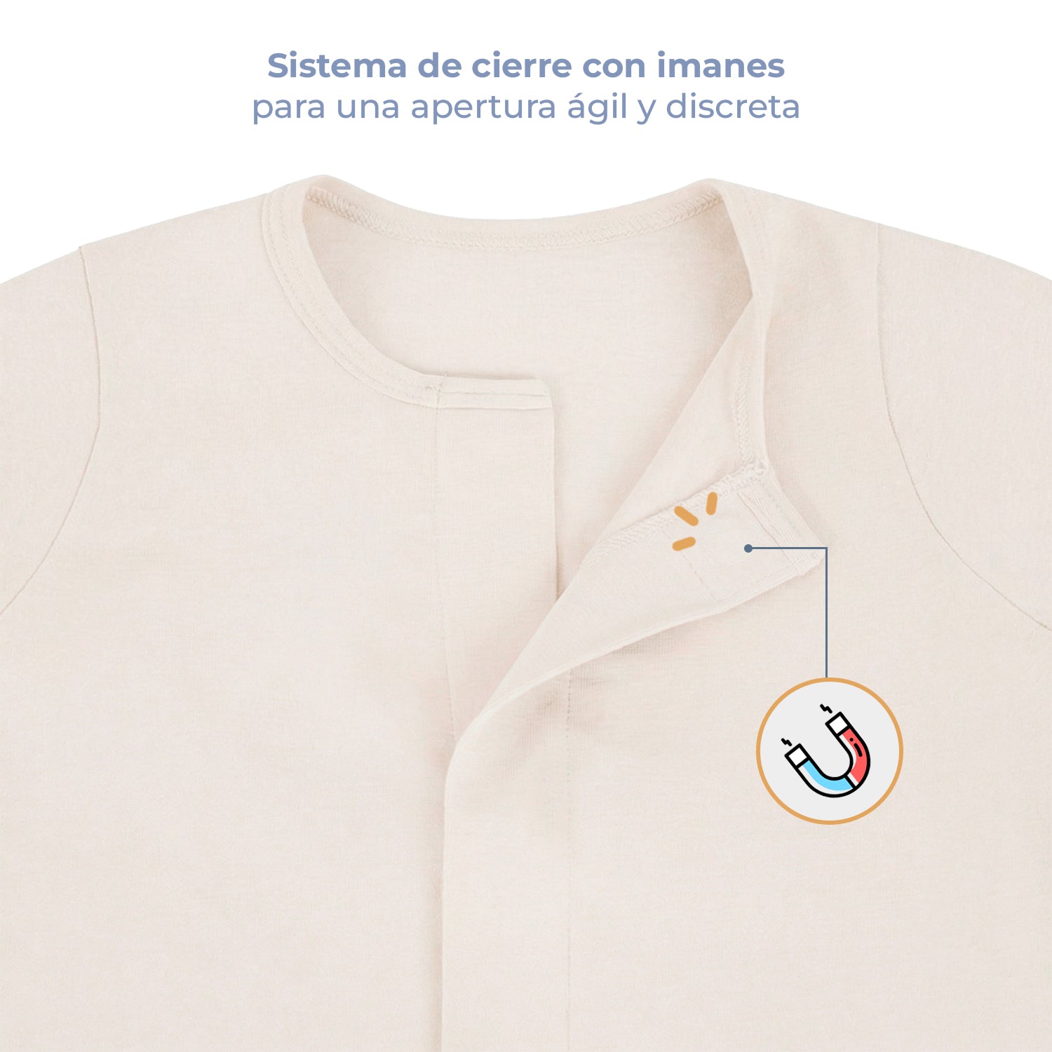 Mameluco de bebé con pies manga larga con cierre magnético, color marfil, vista 4