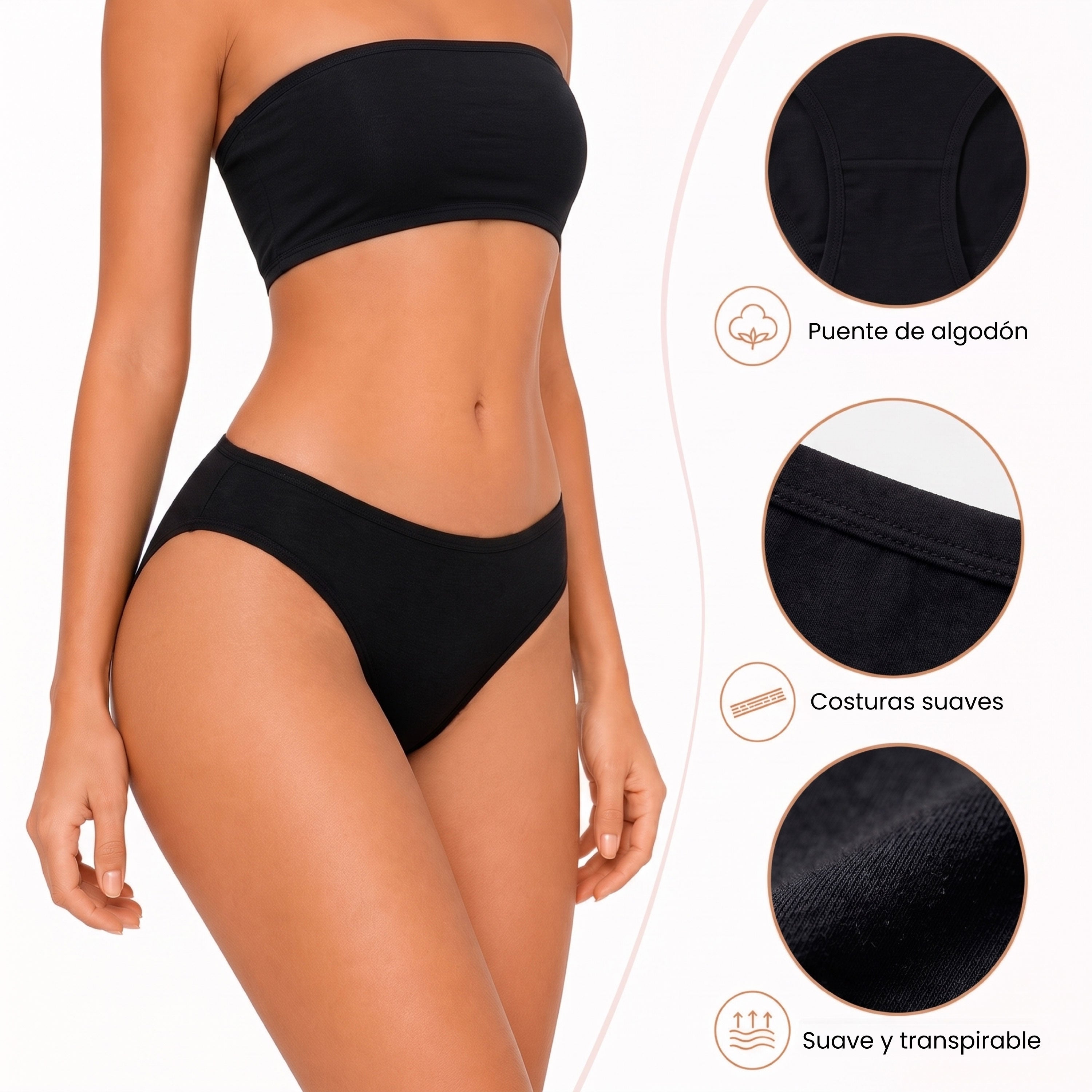 Bikinis mujer BODYcontrol algodón pack 5, negro, vista 3