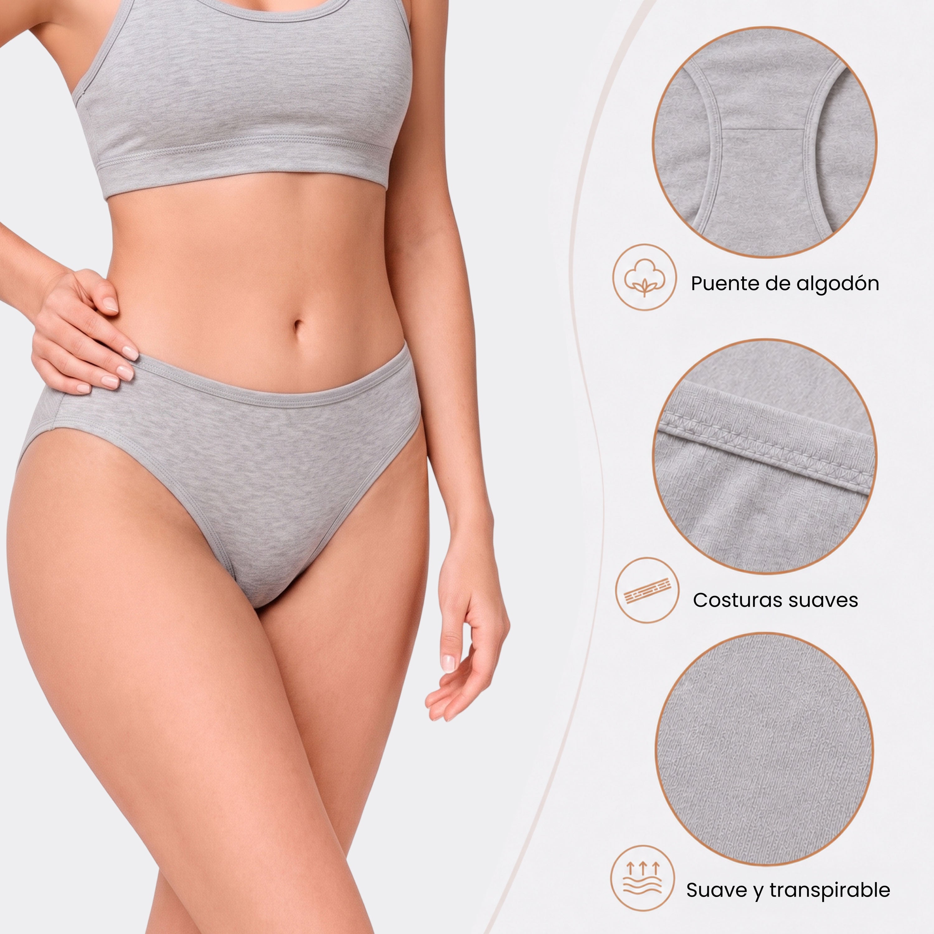Bikinis mujer BODYcontrol algodón pack 6, gris negro nude, vista 3