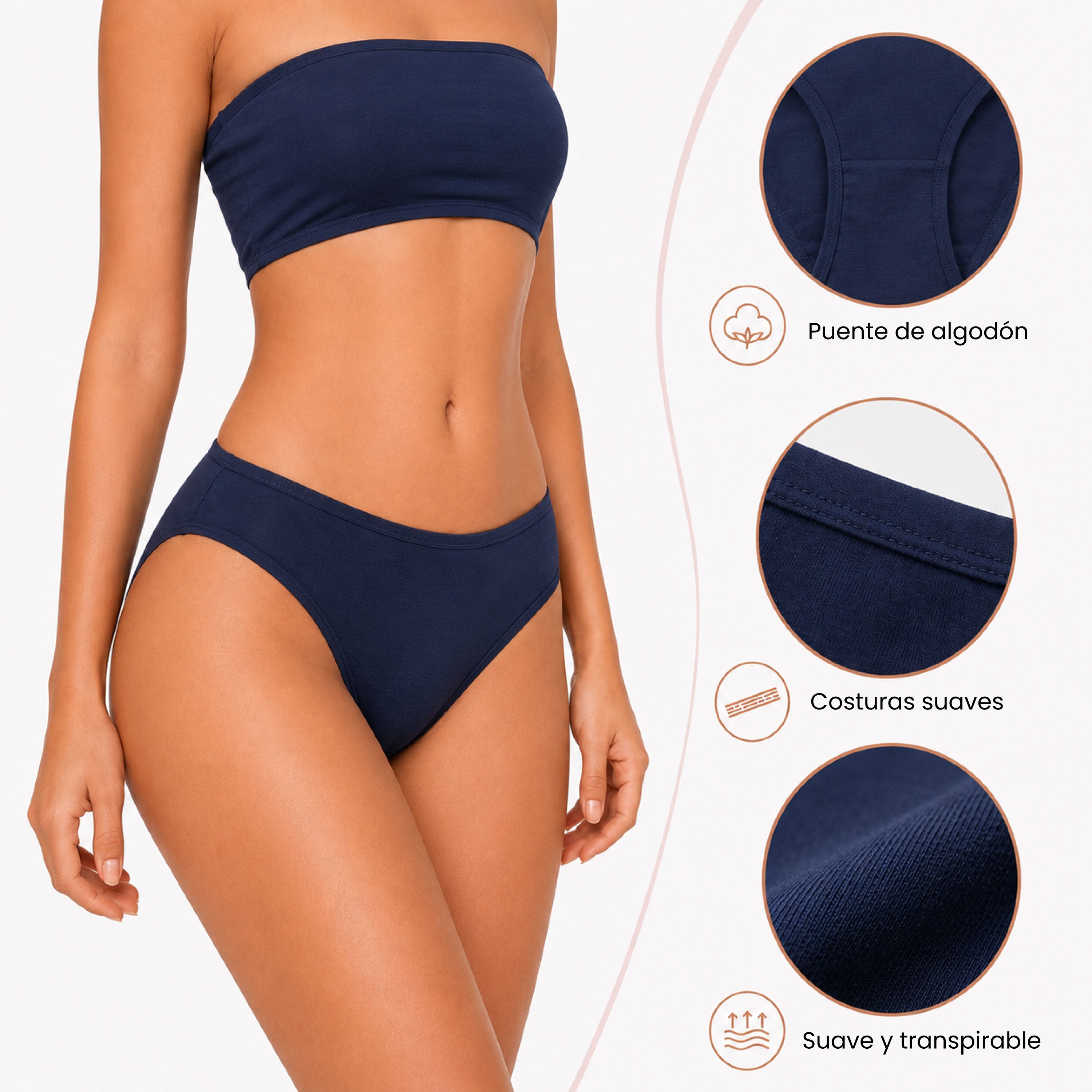 Bikinis mujer BODYcontrol algodón pack 6, marino azul nude, vista 3
