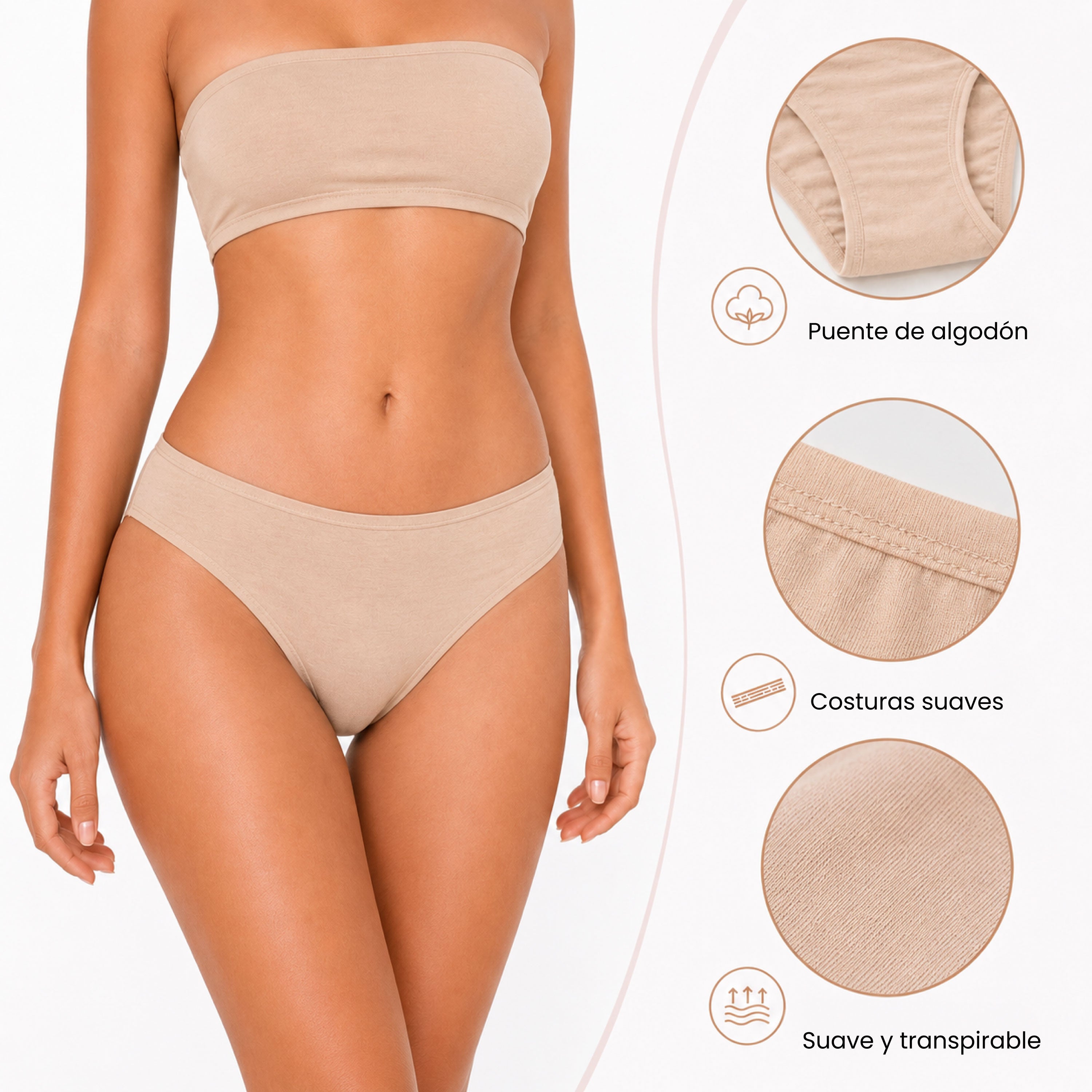 Bikinis mujer BODYcontrol algodón pack 6, avellana rosa nude, vista 3