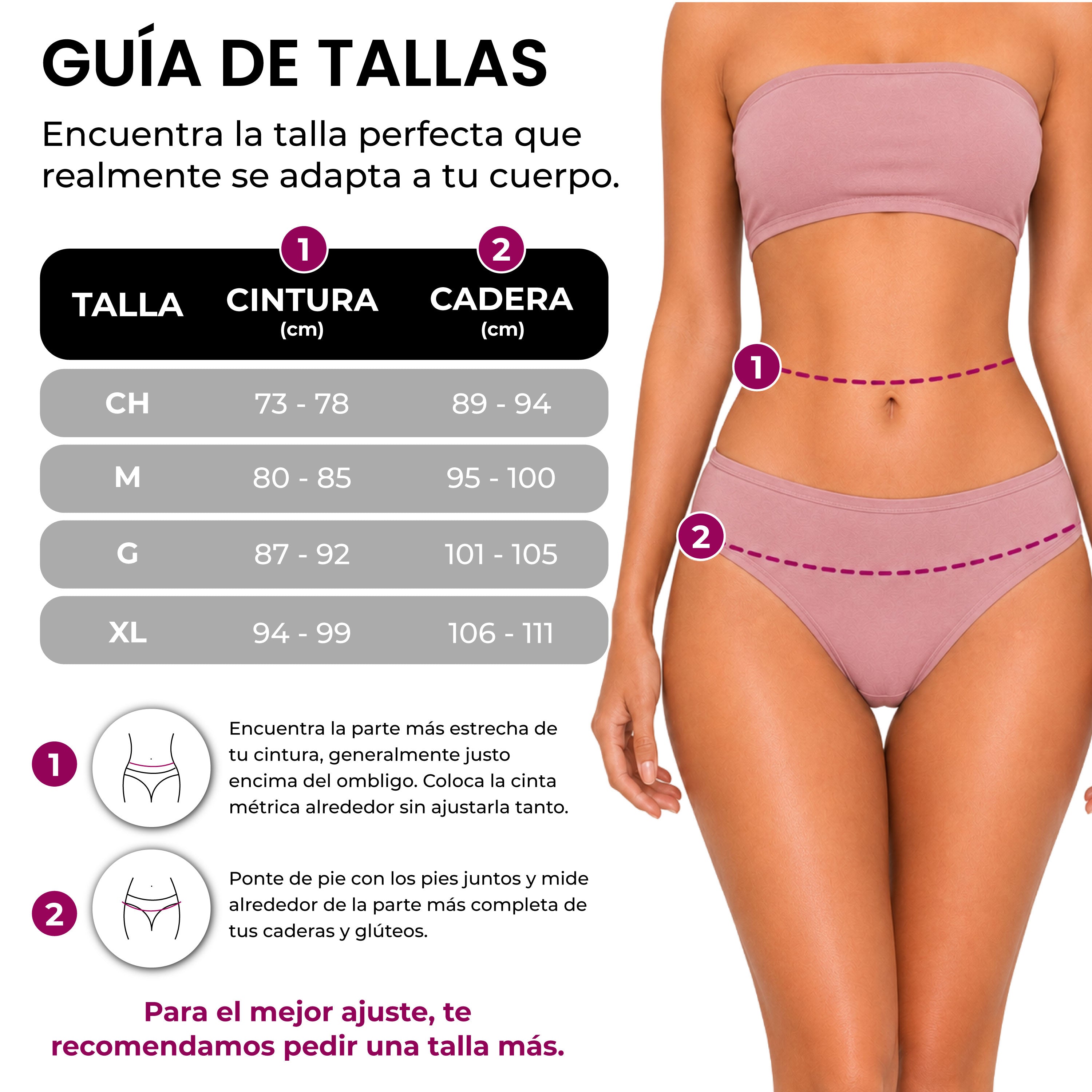 Guía de tallas bikinis algodón BODYcontrol, set multicolor