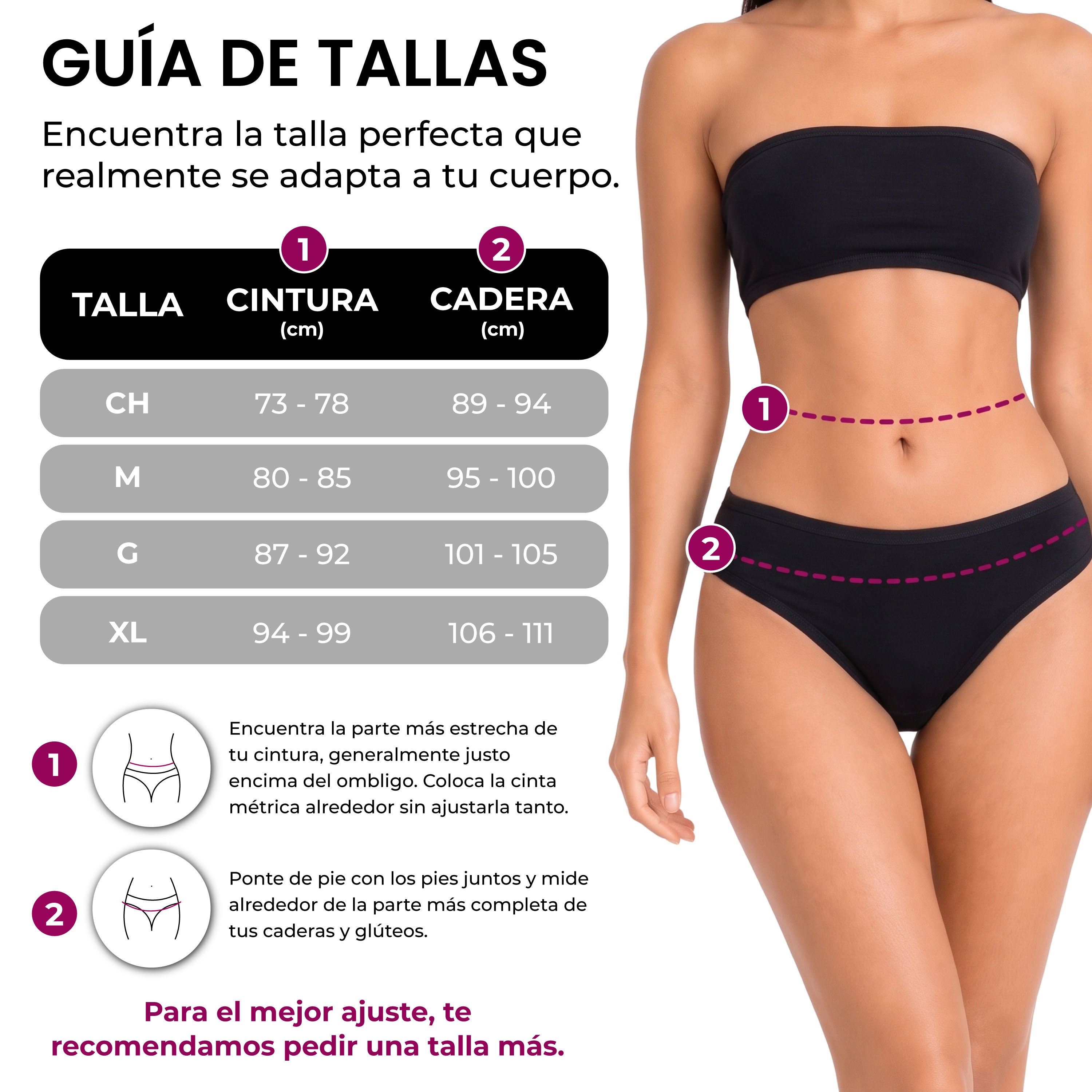 Guía de tallas bikinis algodón BODYcontrol, set negro