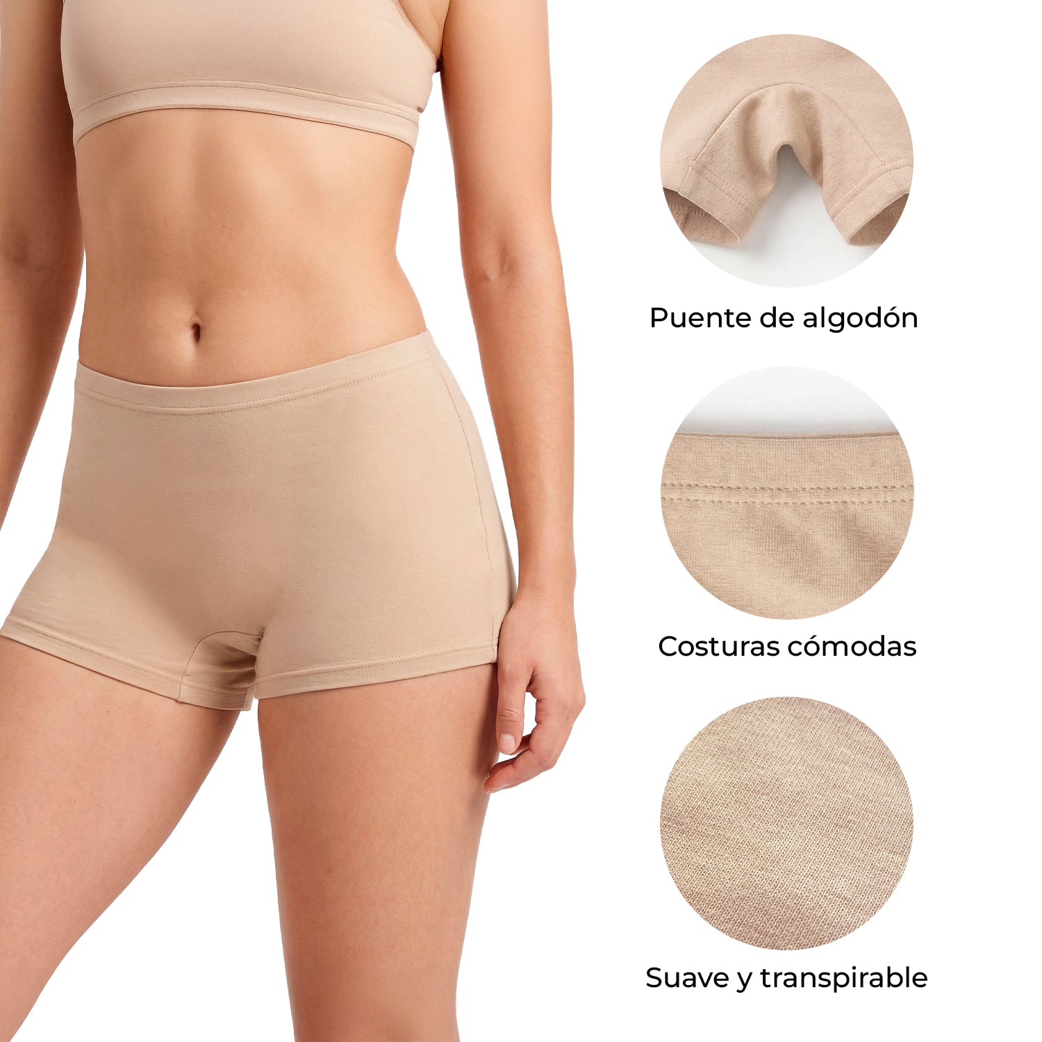 Boxers mujer BODYcontrol algodón pack 4, nude gris avellana negro, vista 5