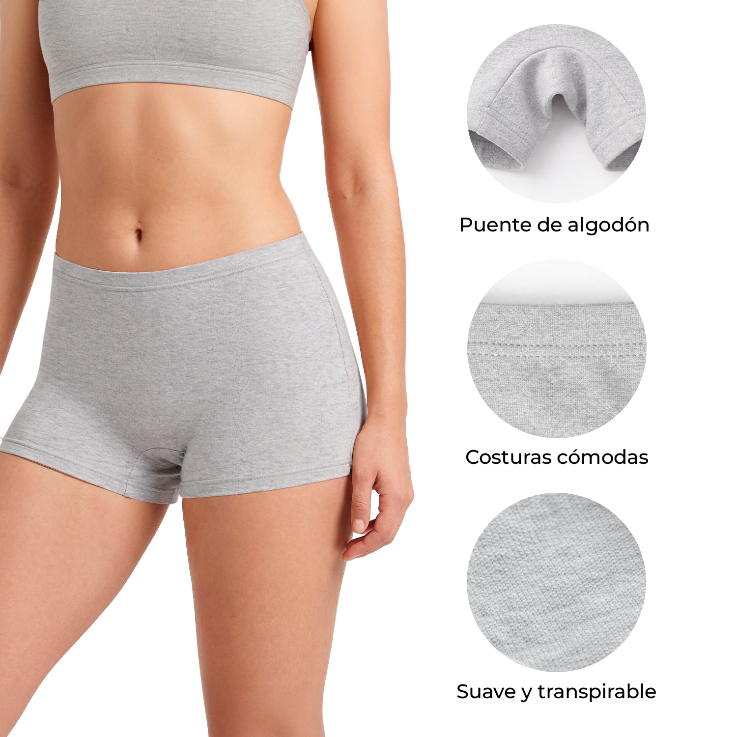 Boxers mujer BODYcontrol algodón pack 4, nude gris marino azul, vista 5