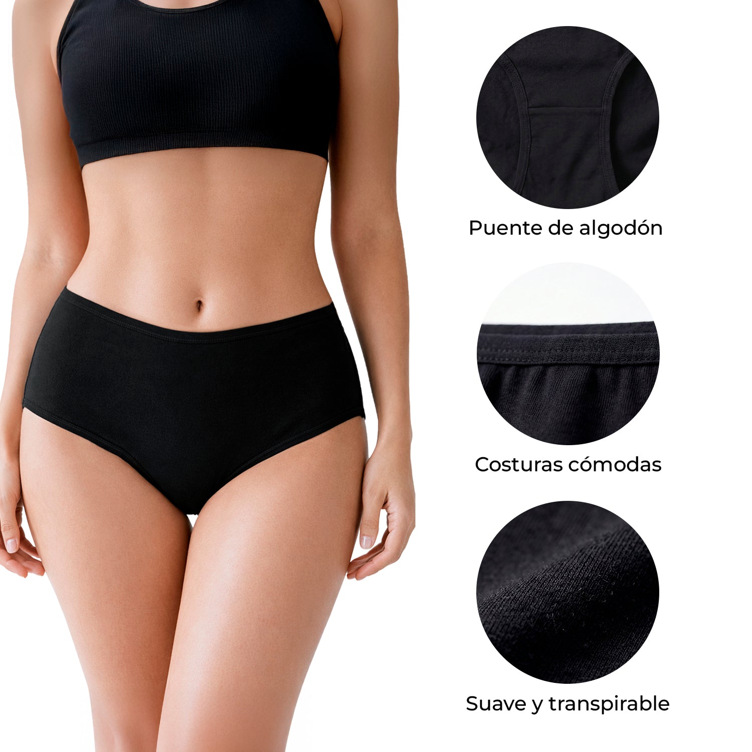 Hipsters mujer BODYcontrol algodón pack 6, negro nude avellana rosa, vista 5