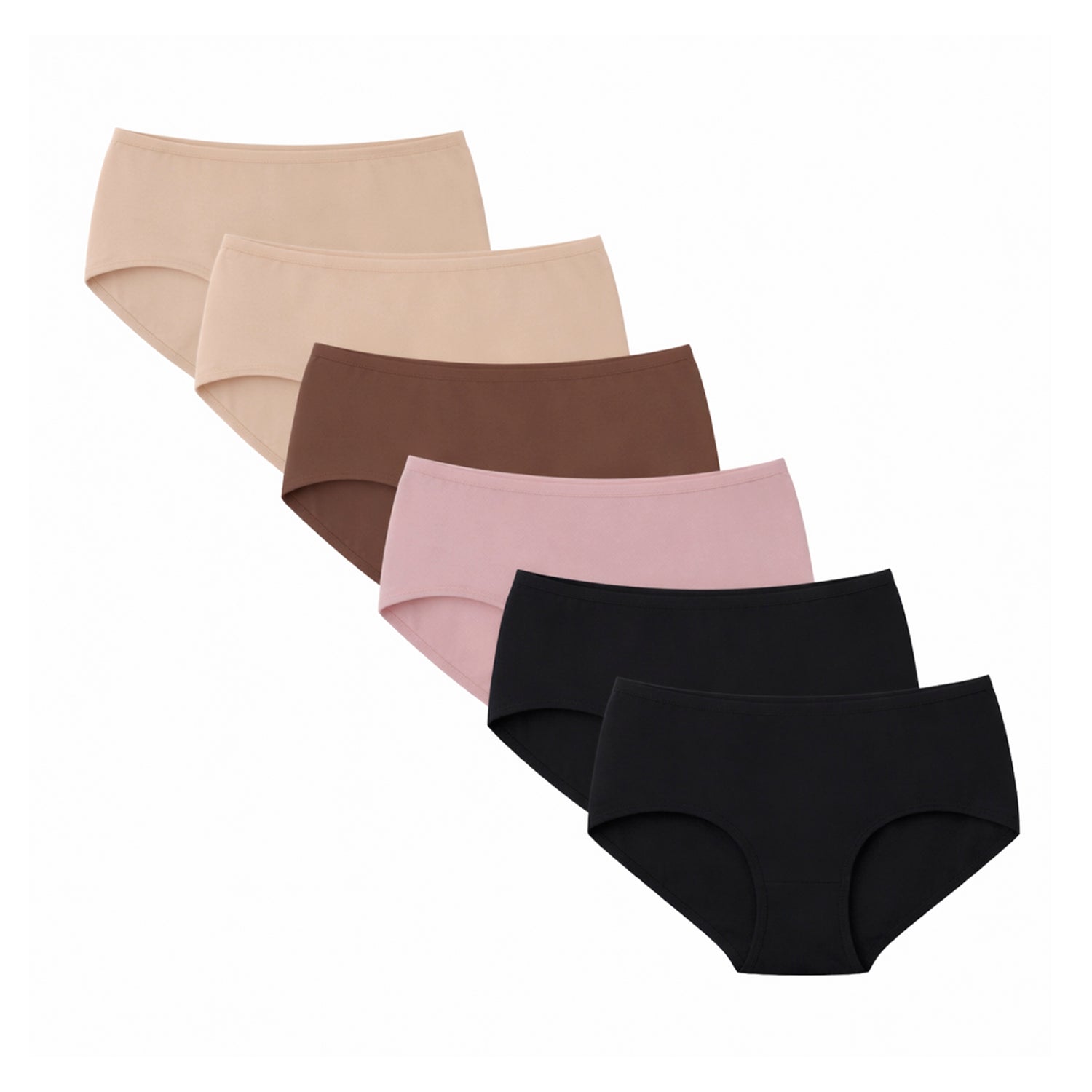 Hipsters mujer BODYcontrol algodón pack 6, negro nude avellana rosa, paquete completo