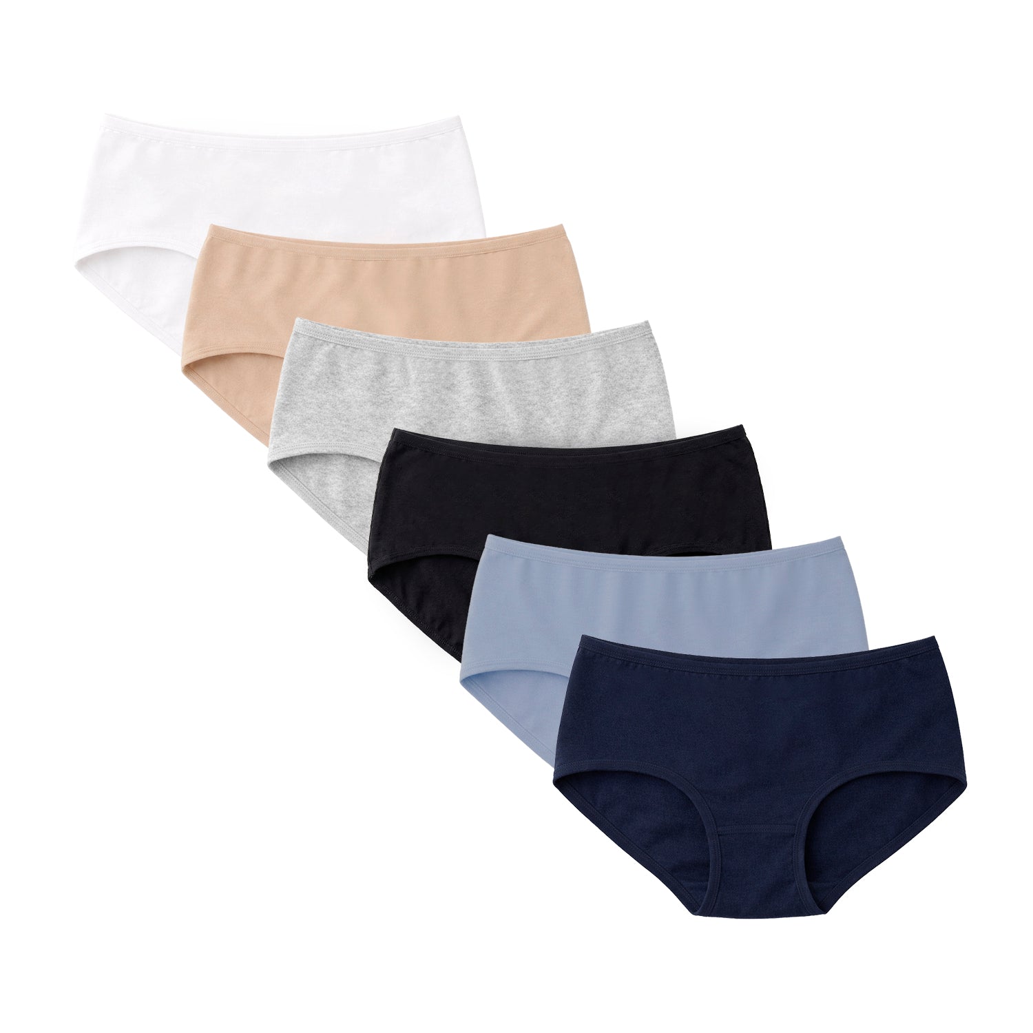 Hipsters mujer BODYcontrol algodón pack 6, blanco nude gris negro marino azul, paquete completo