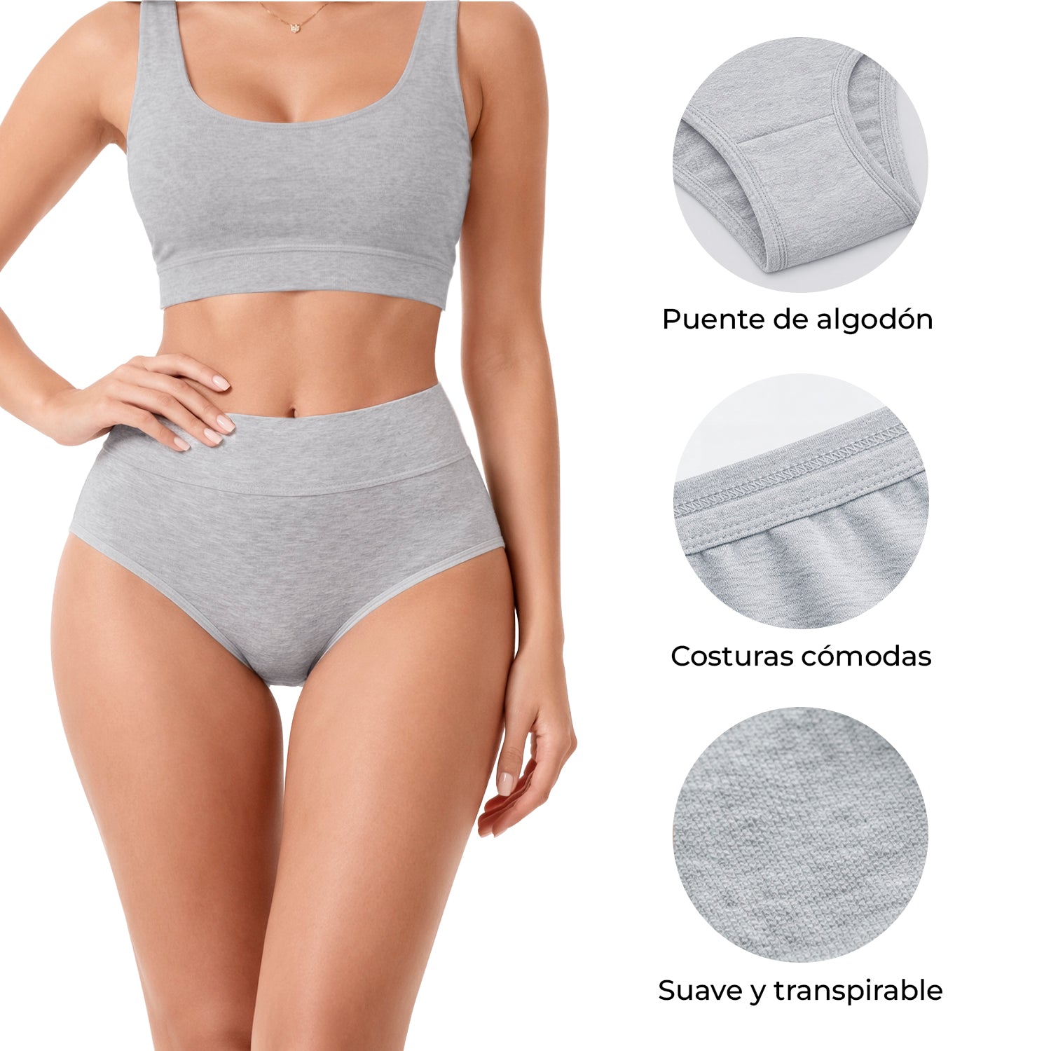 Hipsters cintura alta mujer BODYcontrol algodón pack 5, nude gris marino azul negro, vista 5