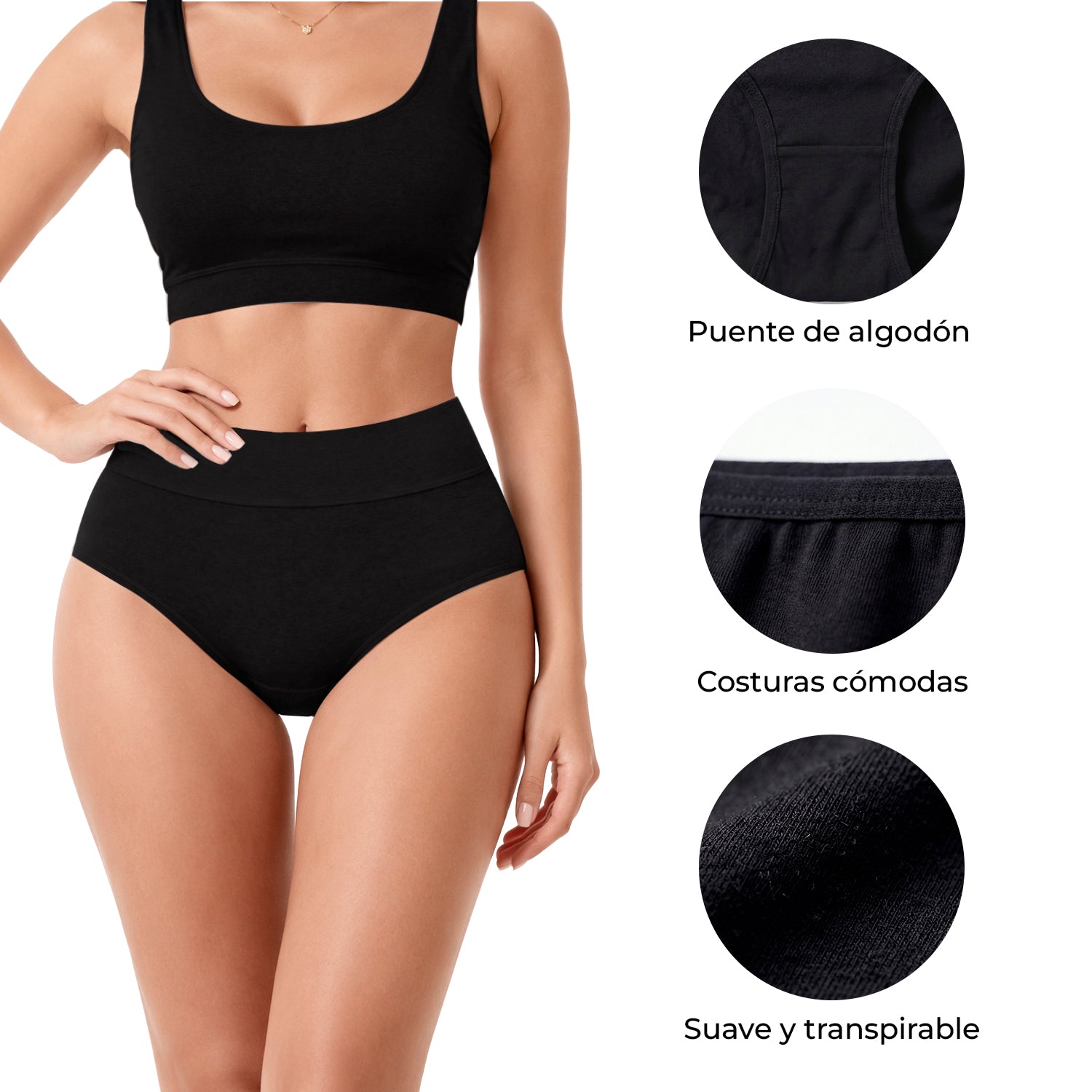 Hipsters cintura alta mujer BODYcontrol algodón pack 5, nude gris rosa avellana negro, vista 5