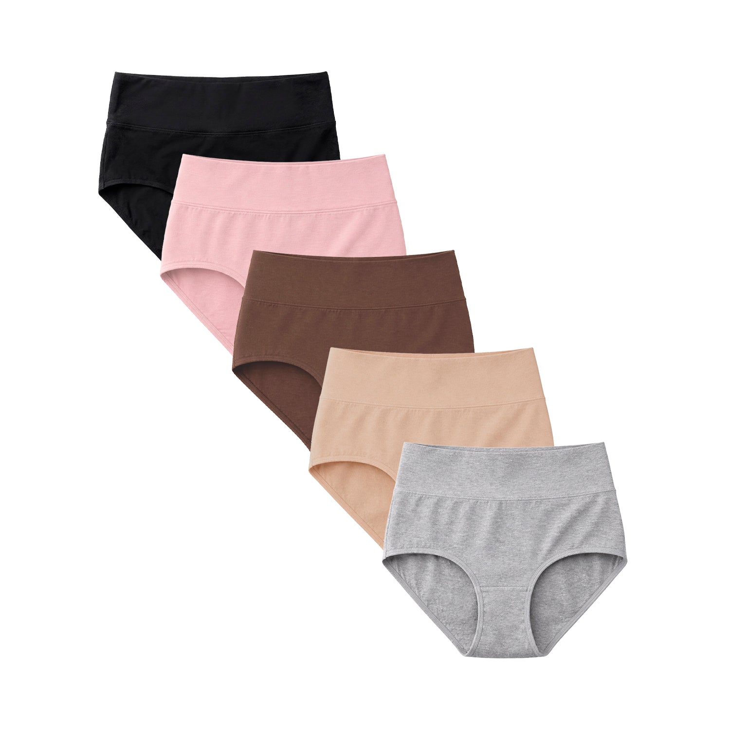 Hipsters cintura alta mujer BODYcontrol algodón pack 5, nude gris rosa avellana negro, paquete completo