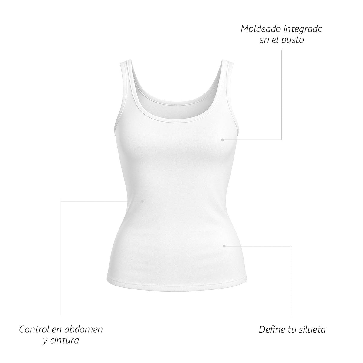 Camiseta moldeadora con doble panel frontal, BODYcontrol, blanco, infografía, vista 5
