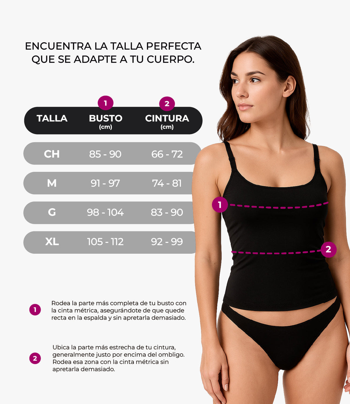 Guía de tallas de camiseta moldeadora, BODYcontrol, negro