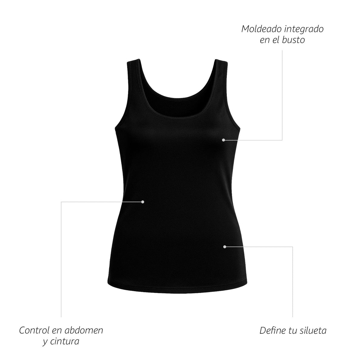 Camiseta moldeadora con doble panel frontal, BODYcontrol, negro, infografía, vista 5