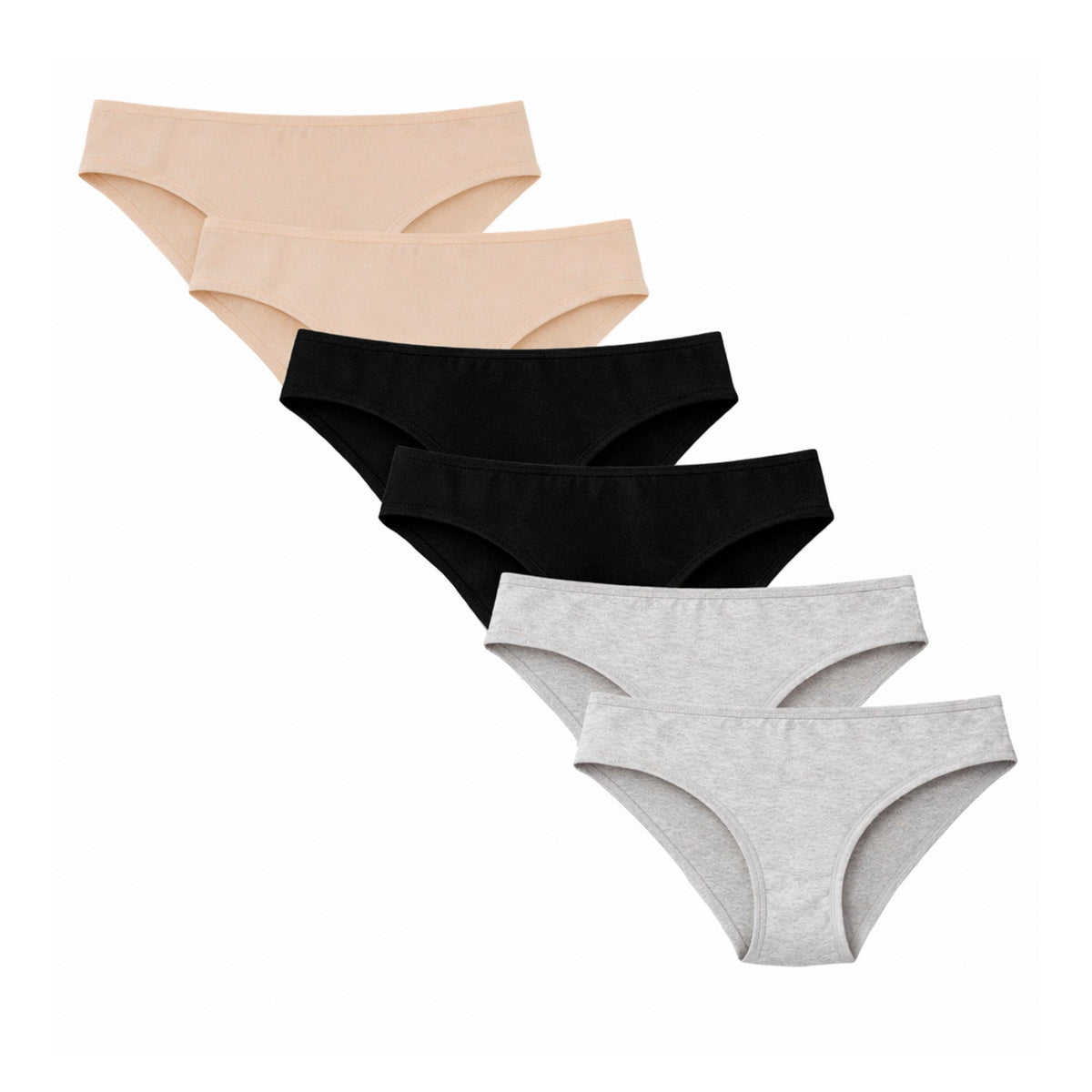 Bikini de algodón paquete de 6, gris/negro/nude, foto del paquete
