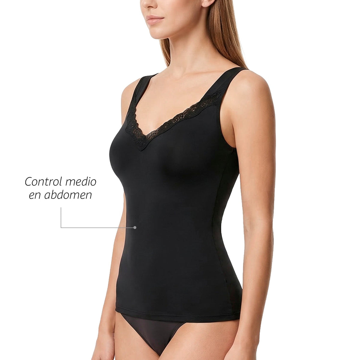 Camiseta moldeadora de control ligero con encaje, negro, vista 3