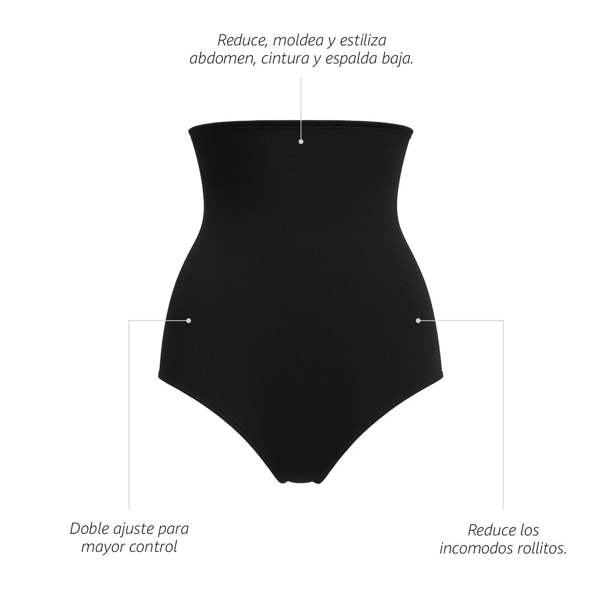 Panty moldeadora de tiro alto con doble panel, negro, infografía, vista 6