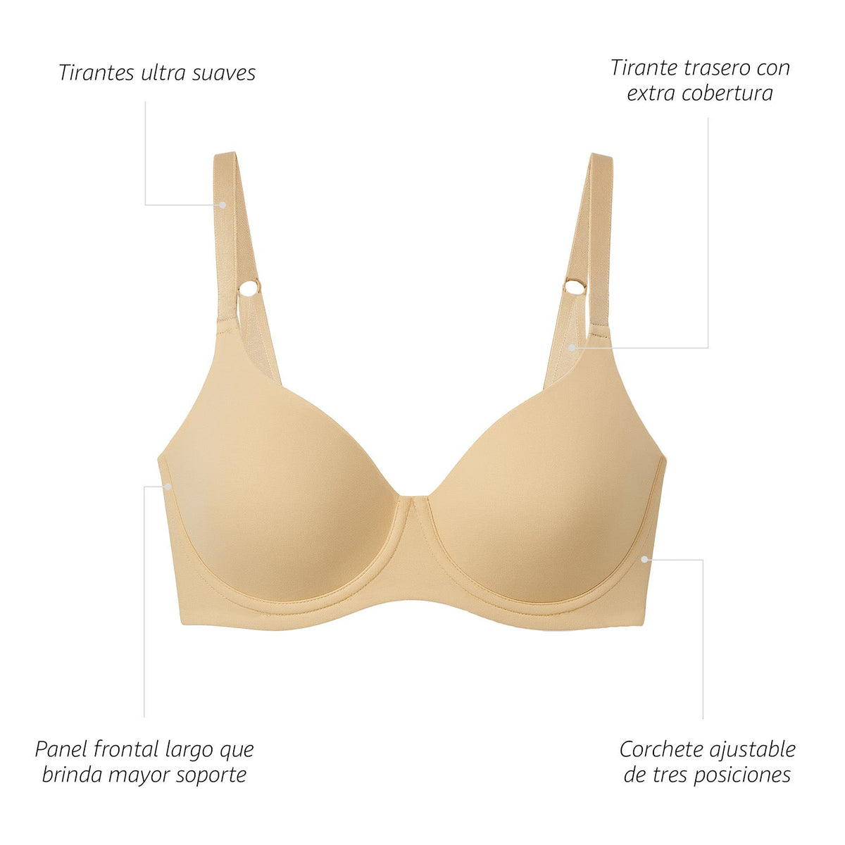 Bra con realce y cobertura en sisa y espalda, moka, infografía, vista 6