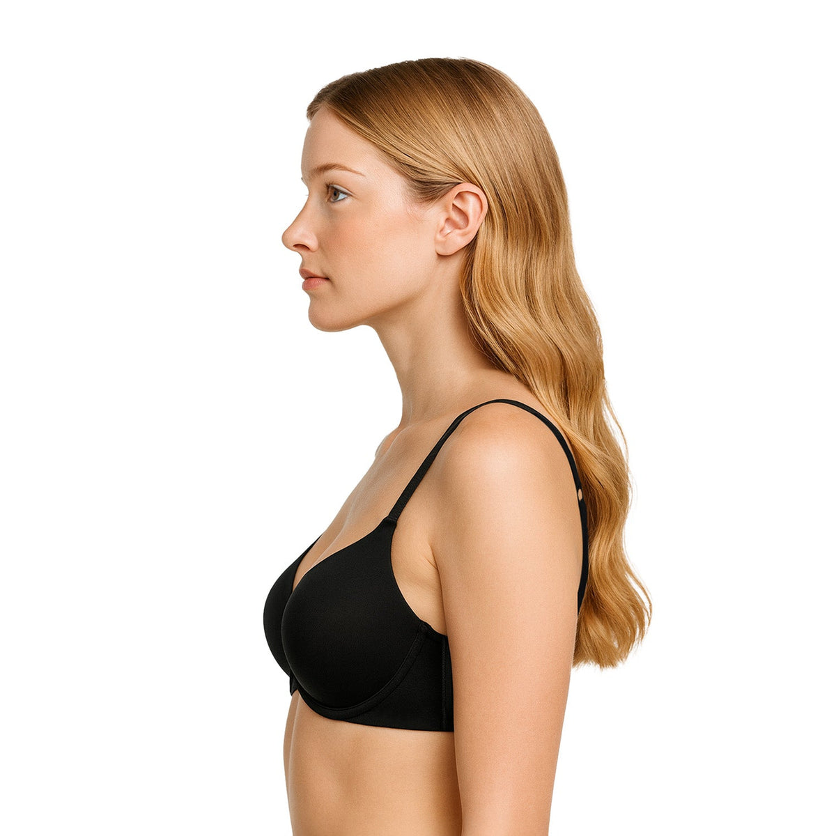 Bra con realce y cobertura en sisa y espalda, negro, vista 3