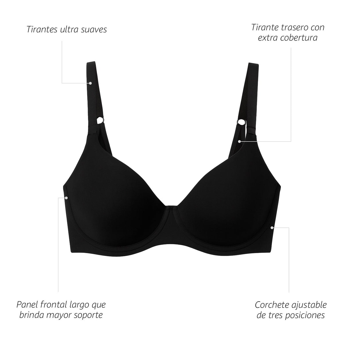 Bra con realce y cobertura en sisa y espalda, negro, vista 6