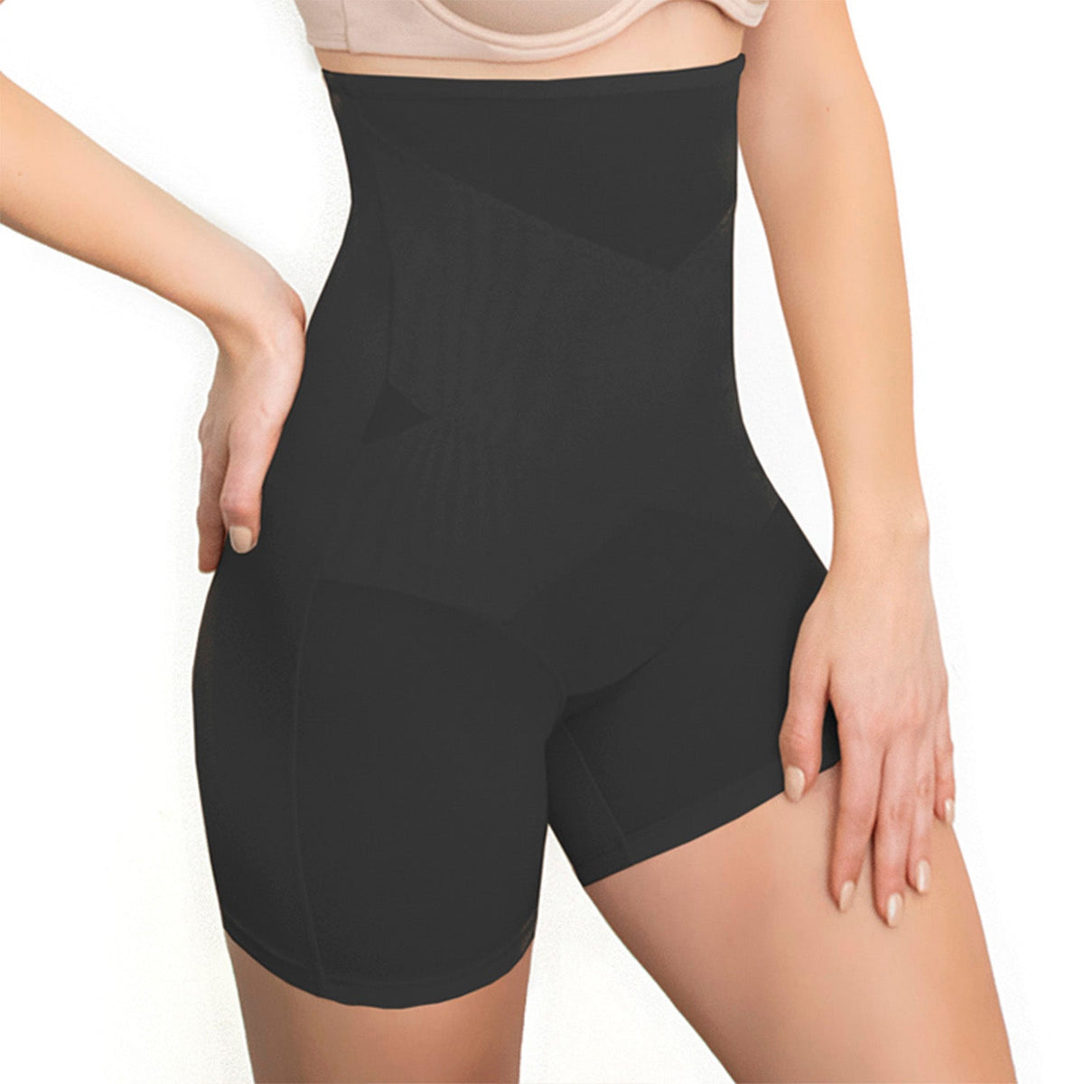 Blumer moldeador de tiro alto con refuerzo frontal, negro, vista 2