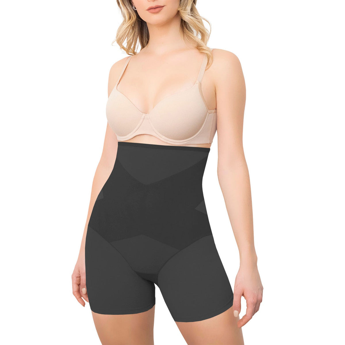 Blumer moldeador de tiro alto con refuerzo frontal, negro, vista 3