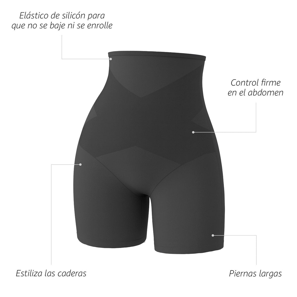 Blumer moldeador de tiro alto con refuerzo frontal, negro, infografía, vista 5