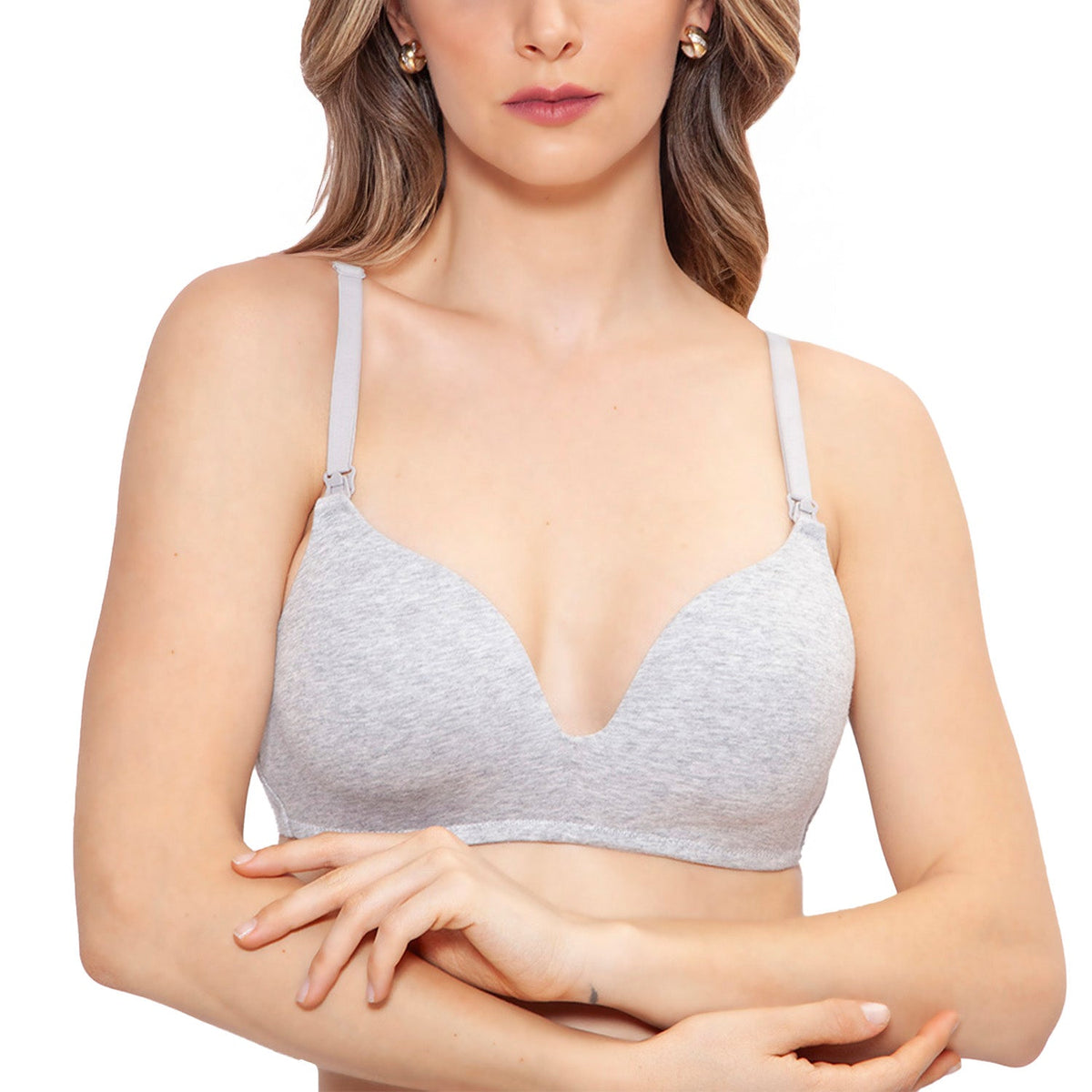 Bra de lactancia de algodón con copas absorbentes, gris