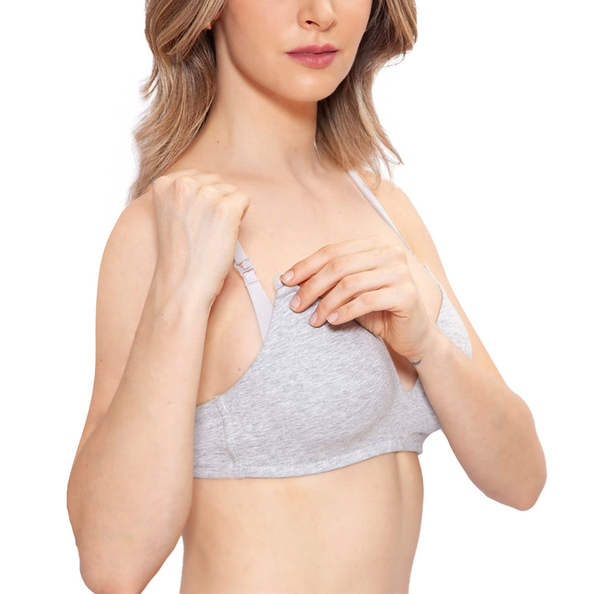 Bra de lactancia de algodón con copas absorbentes, gris, vista 2