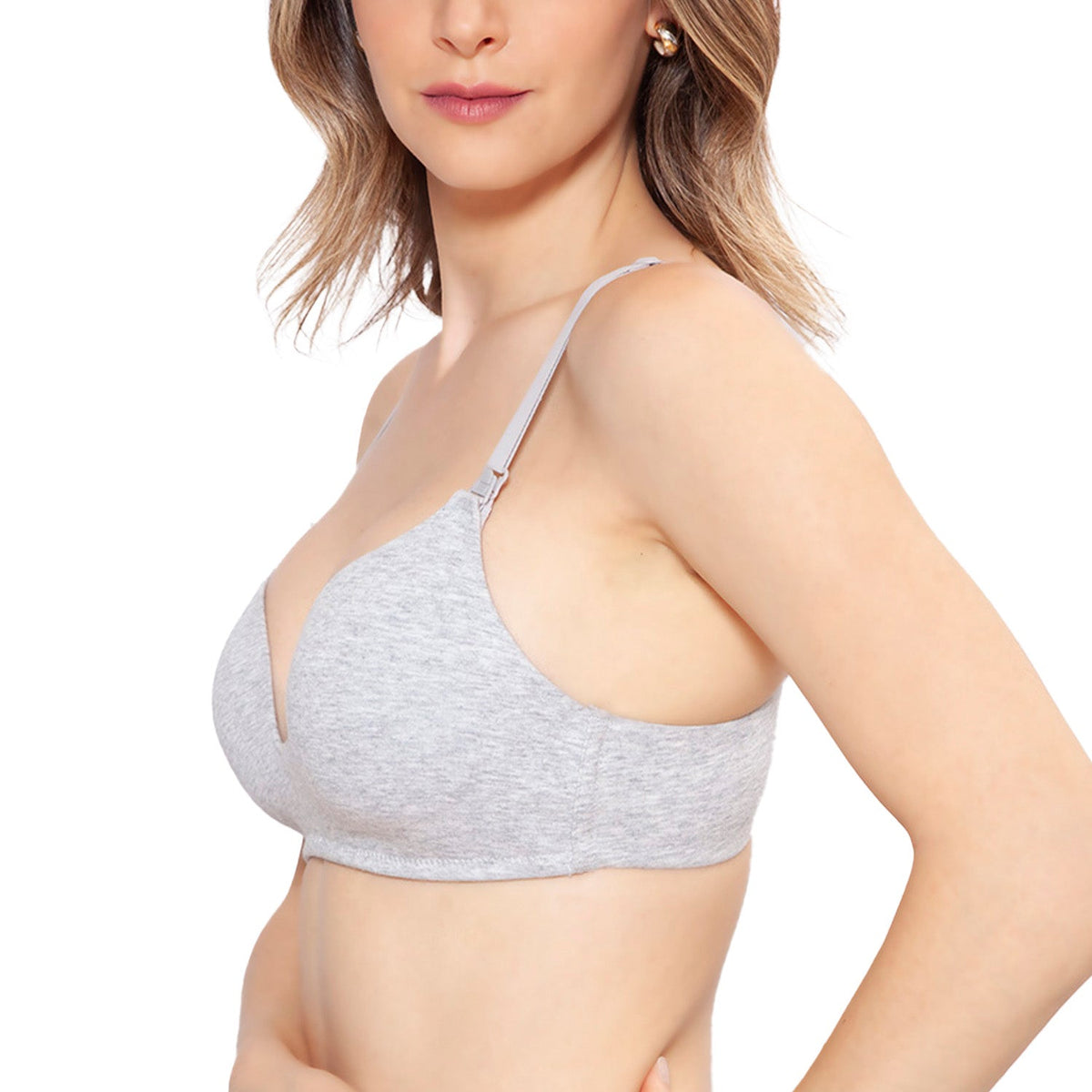 Bra de lactancia de algodón con copas absorbentes, gris, vista 3