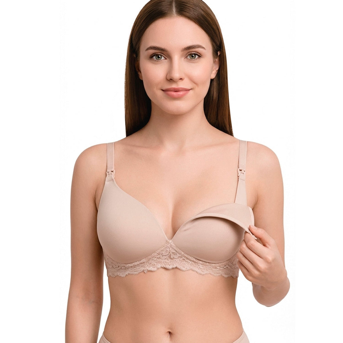 Bra de lactancia con encaje, capucchino, vista 3