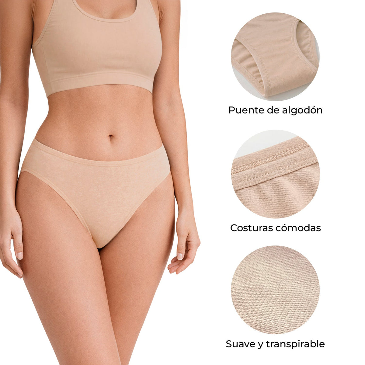 Bikini de algodón paquete de 6, marino/azul/nude, infografía, vista 5