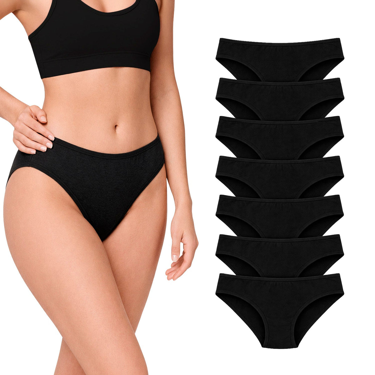 Bikini de algodón paquete de 7, negro, foto del paquete